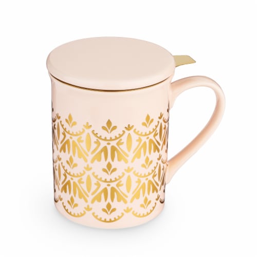 Pinky Up Annette Ceramic Tea Mug & Infuser - Casablanca Pink Perspective: front