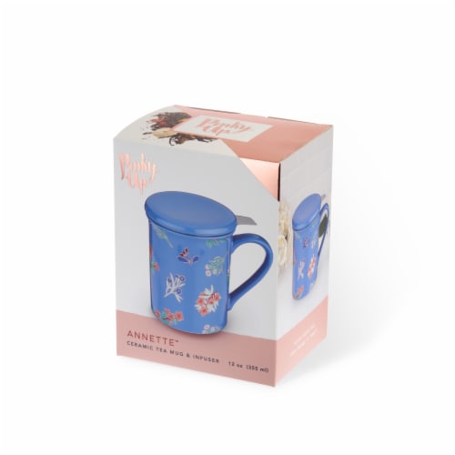 True Fabrications Pinky Up Annette Floral Ceramic Tea Mug & Infuser - Blue Perspective: front