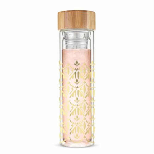 Pinky Up Blair Casablanca Glass Travel Infuser Mug- Gold Perspective: front