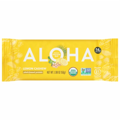 Aloha Organic Plant-Based Lemon Cashew Protein Bars Perspective: front