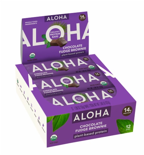 Aloha Organic Chocolate Fudge Brownie Protein Bars Case Perspective: front