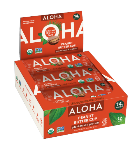 Aloha Peanut Butter Cup Plant-Based Protein Bar Perspective: front