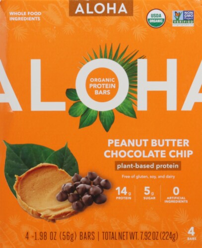 ALOHA Organic Plant-Based Protein Bar Peanut Butter Chocolate Chip 4 Count Perspective: front