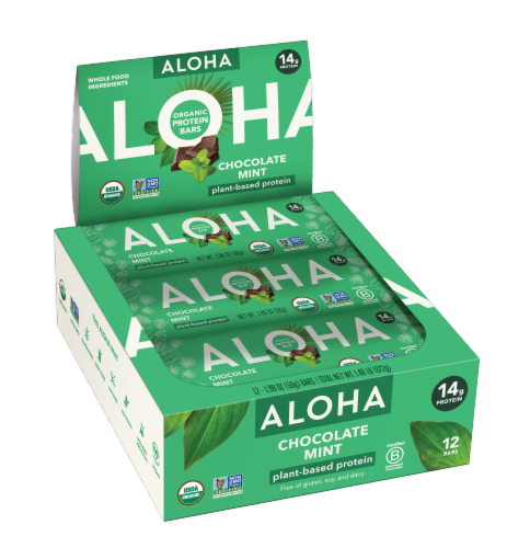Aloha Organic Chocolate Mint Protein Bars Perspective: front