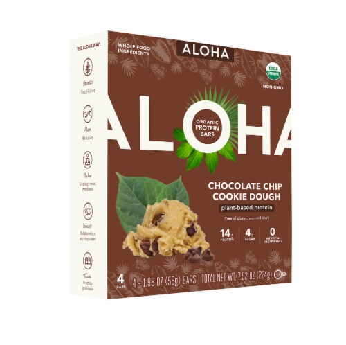 Aloha Chocolate Chip Cookie Dough Organic Plant-Based Protein Bars Perspective: front