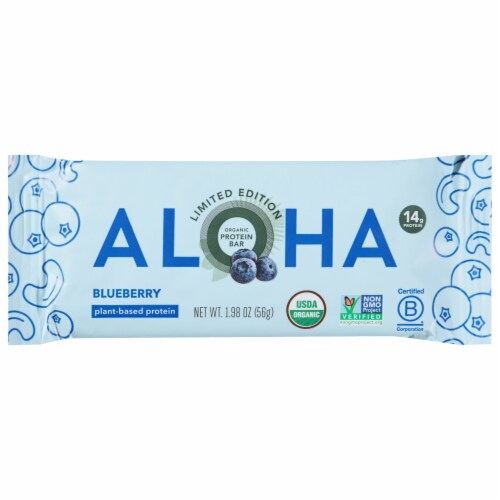 ALOHA Plant Based Protein Bar Blueberry Perspective: front