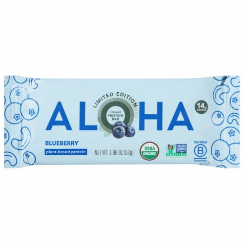 ALOHA Plant Based Protein Bar Blueberry Perspective: front