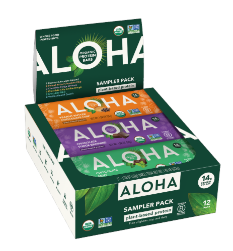 ALOHA Variety Sampler Pack Protein Bars Perspective: front