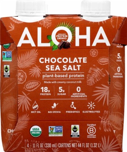 Aloha Organic Chocolate Sea Salt Plant-Based Protein Drinks Perspective: front