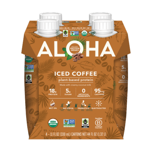 Aloha Organic Gluten Free Iced Coffee Coconut Protein Shake Perspective: front