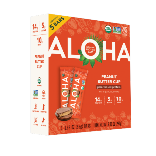 Aloha Organic Plant-Based Peanut Butter Cup Protein Bars Perspective: front