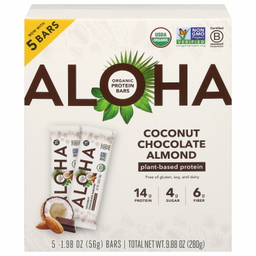 ALOHA Organic Plant-Based Protein Bar Multipack - Coconut Chocolate Almond Perspective: front