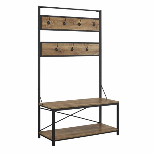 72  Industrial Metal and Wood Hall Tree - Barnwood Perspective: front
