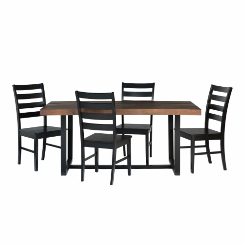 5-Piece Wood Farmhouse Dining Set - Mahogany and Black Perspective: front
