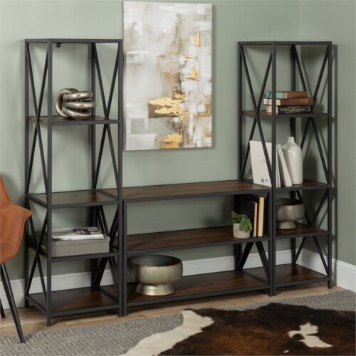 3Piece Rustic Industrial Bookcase Set Dark Walnut, 1 Fry’s Food Stores