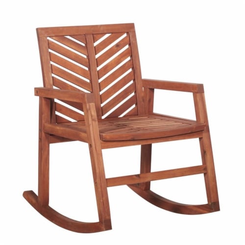 Walker Edison Outdoor Wood Patio Chevron Rocker in Brown 1