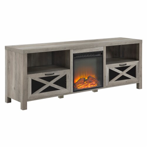 Abilene 70 MDF Rustic Farmhouse Fireplace TV Stand Gray Wash 1