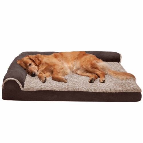 FurHaven TwoTone Faux Fur & Suede DLX Chaise Orthopedic Sofa Dog Bed|Jumbo, Espresso Perspective: front