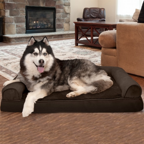 FurHaven Plush & Suede Memory Sofa Dog Bed|Jumbo, Espresso Perspective: front