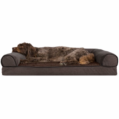 FurHaven Faux Fleece & Chenille Soft Woven Memory Sofa Dog Bed|Large, Coffee Perspective: front