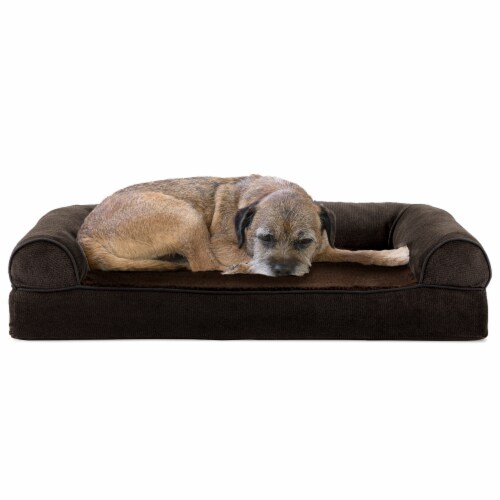 FurHaven Faux Fleece & Chenille Soft Woven Cool Gel Sofa Dog Bed|Medium, Coffee Perspective: front