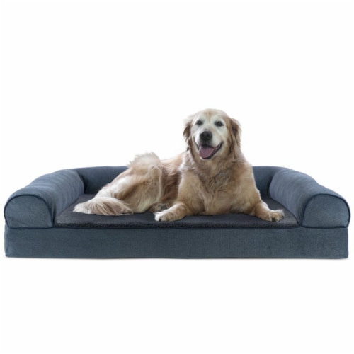 FurHaven Faux Fleece & Chenille Soft Woven Cool Gel Sofa Dog Bed|Jumbo, Orion Blue Perspective: front