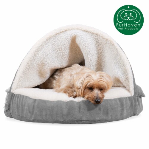 FurHaven Faux Sheepskin Snuggery Memory Top Pet Bed 26 Gray 26 QFC