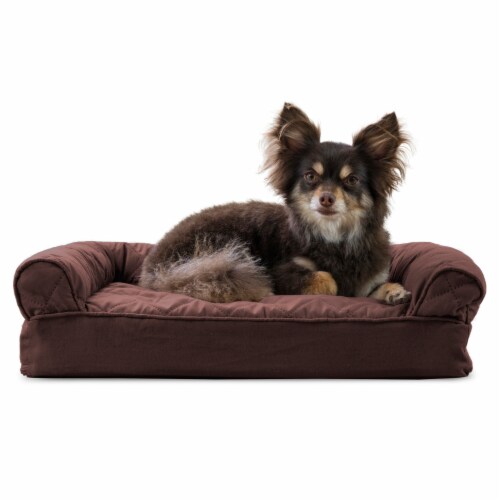 FurHaven Quilted Memory Sofa Dog Bed|Small, Coffee Perspective: front