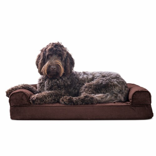 FurHaven Quilted Memory Sofa Dog Bed|Medium, Coffee Perspective: front