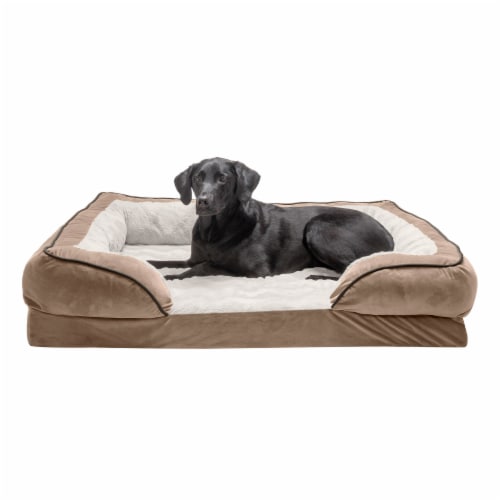 FurHaven Velvet Waves Perfect Comfort Orthopedic Sofa Bed | Jumbo, Brownstone Perspective: front