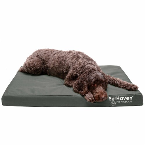 FurHaven Furhaven Logo In-Out Deluxe Orthopedic Pet Bed|Large, Stone Gray Perspective: front