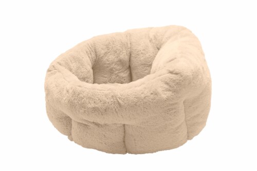Furhaven Luxury Fur Warm Small Pet Cuddler Bed - Cream Perspective: front