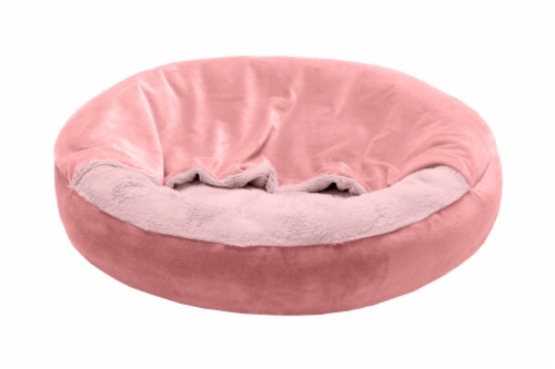 Furhaven Velvet Hooded Small Donut Bed - Pink Perspective: front