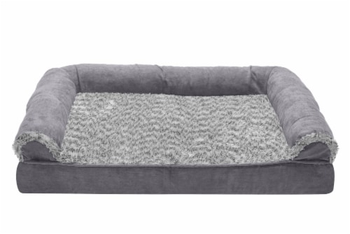 Furhaven TwoTone Faux Fur & Suede Orthopedic Sofa Dog Bed - Gray Perspective: front
