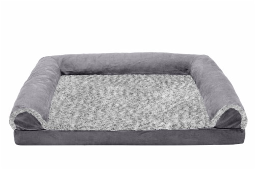 Furhaven TwoTone Faux Fur & Suede Orthopedic Sofa Dog Bed - Gray Perspective: front