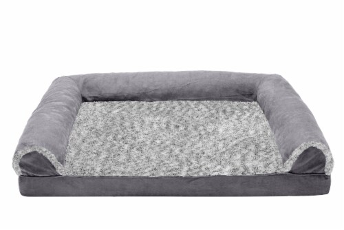 Furhaven TwoTone Faux Fur & Suede Orthopedic Sofa Dog Bed - Gray Perspective: front