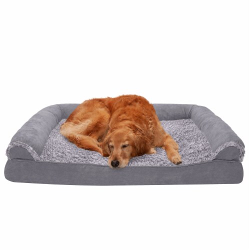 FurHaven TwoTone Faux Fur Suede Cool Gel Sofa Dog Bed Jumbo