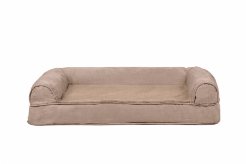 FurHaven Plush & Suede Orthopedic Sofa Dog Bed|Medium, Almondine Perspective: front