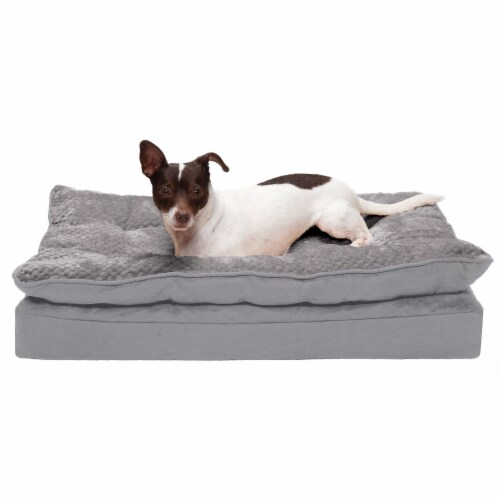 FurHaven Minky Faux Fur & Suede Pillow-Top Orthopedic Dog Bed - Titanium Gray / Medium Perspective: front