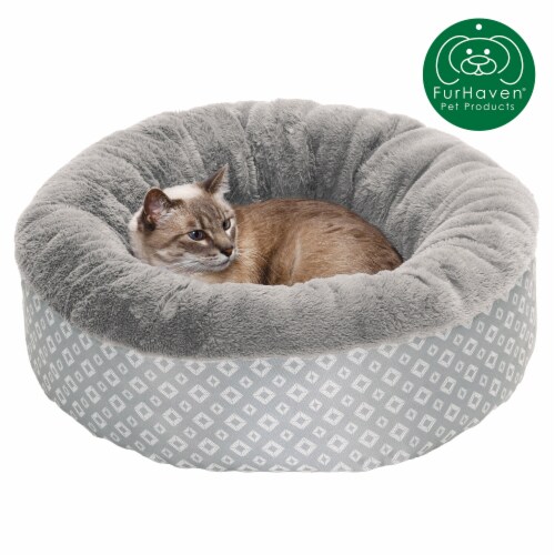 Plush Diamond Print Calming Donut Dog Bed Small Gray Small Mariano s