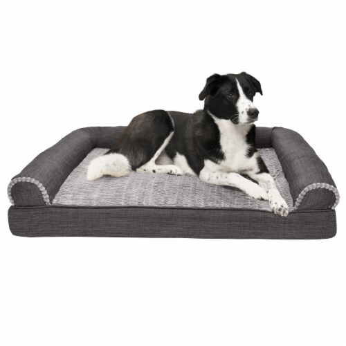FurHaven Luxe Fur & Performance Linen Full Support Sofa Bed Sofa Bed|Jumbo, Charcoal Perspective: front
