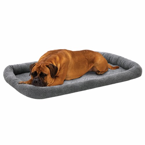 FurHaven Faux Lambswool Bolster Crate Pet Bed Gray Jumbo Jumbo QFC
