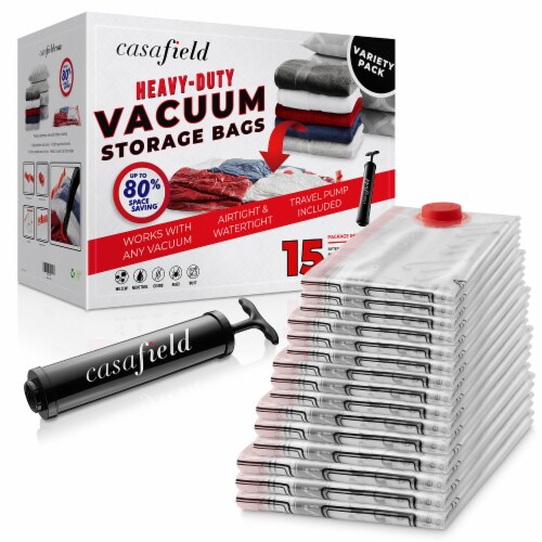 15 Pack Vacuum Space Storage Saver Bags with Travel Hand Pump, 15 Pack -  Variety - Kroger