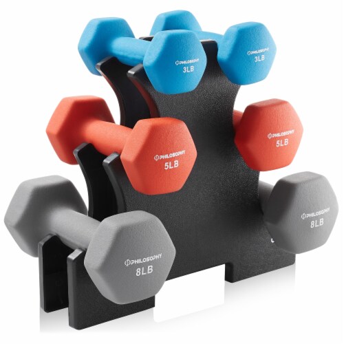 Neoprene Dumbbell Hand Weights 3 lb 5 lb 8 lb Pairs with Stand