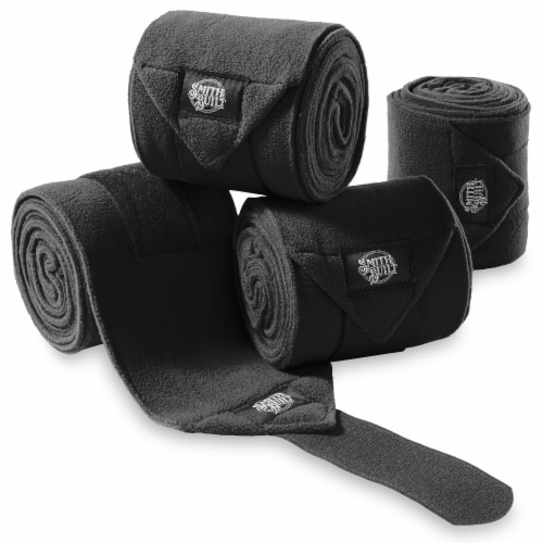 Equine Fleece Polo Leg Wraps, Set of 4 Horse Bandages, Black Perspective: front