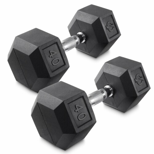 40 lb Pair Rubber Coated Hex Dumbbell Cast Iron Hand Weight Set