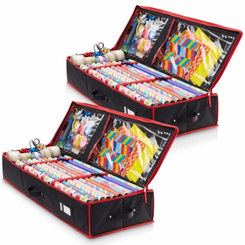 Set of 2 Casafield Wrapping Paper Storage Container Organizer, Black Perspective: front