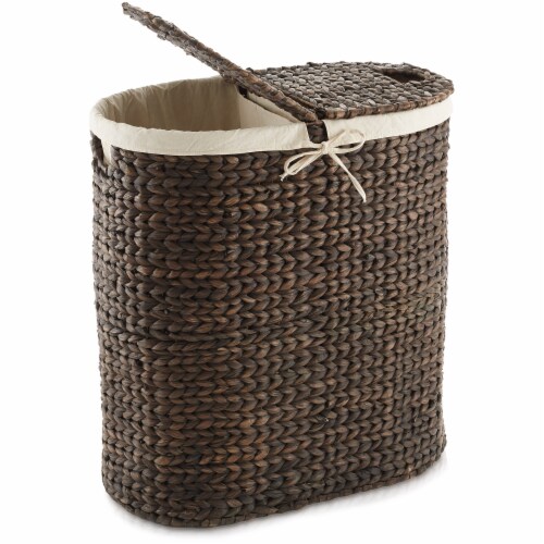 2 Section Oval Laundry Hamper Basket with Lids Liner Bags Espresso 1 unit Gerbes Super Markets