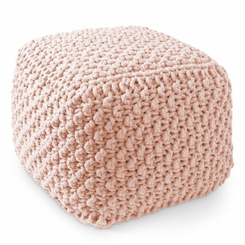 Square Cotton Pouf Ottoman Light Pink 18.5 x 14.5 Knit Foot Stool 1 unit Gerbes Super Markets