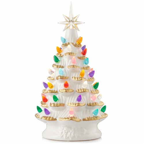 12 Hand Painted Ceramic Christmas Tree White with Gold Pre Lit Tree 1 unit Pick n Save